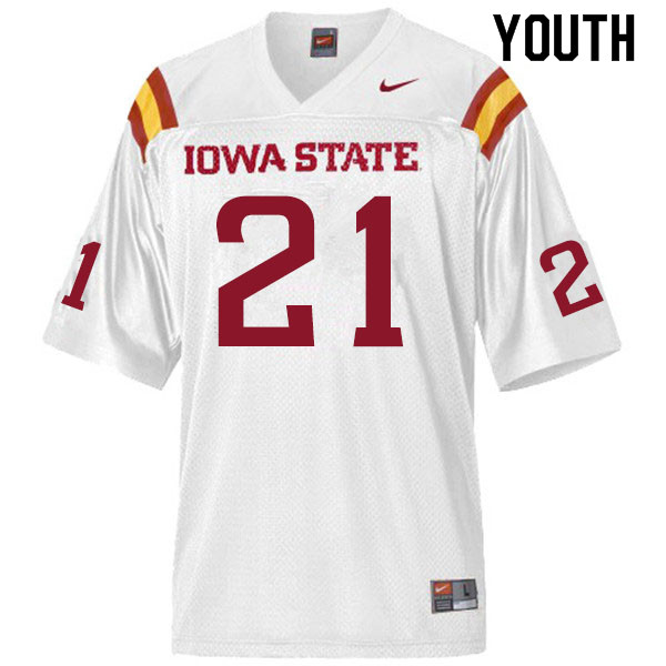 Youth #21 Jirehl Brock Iowa State Cyclones College Football Jerseys Sale-White